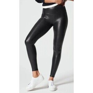 SPANX Womens XS SPANXshape™ Faux Leather Leggings Black Shiny Shaping Stretch